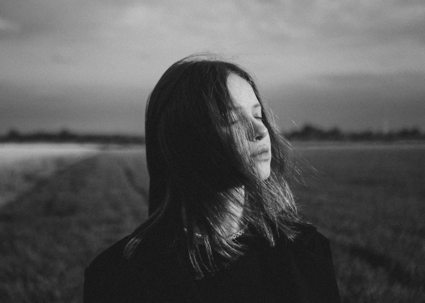 B&W Woman Wind Portrait