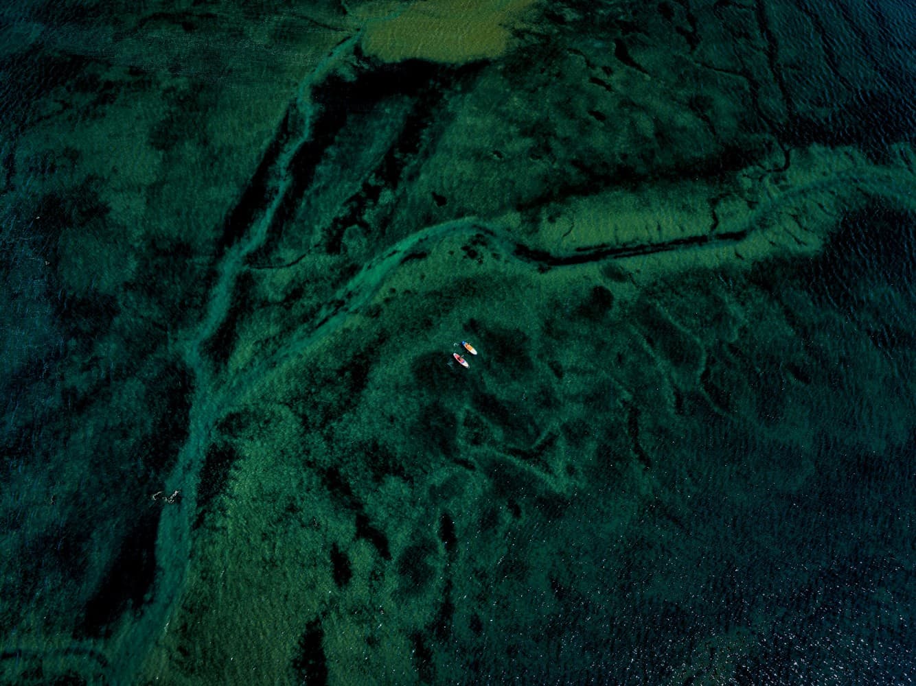 Turquoise Water Boats Aerial